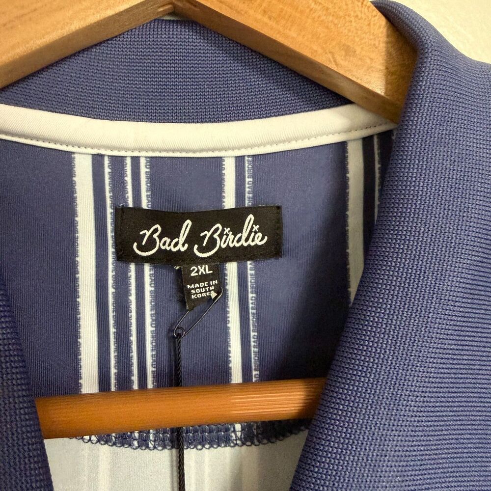 Bad Birdie Mens 2XL Blue Striped Winning Streak Short Sleeve Golf Polo Shirt NWT - Picture 3 of 9
